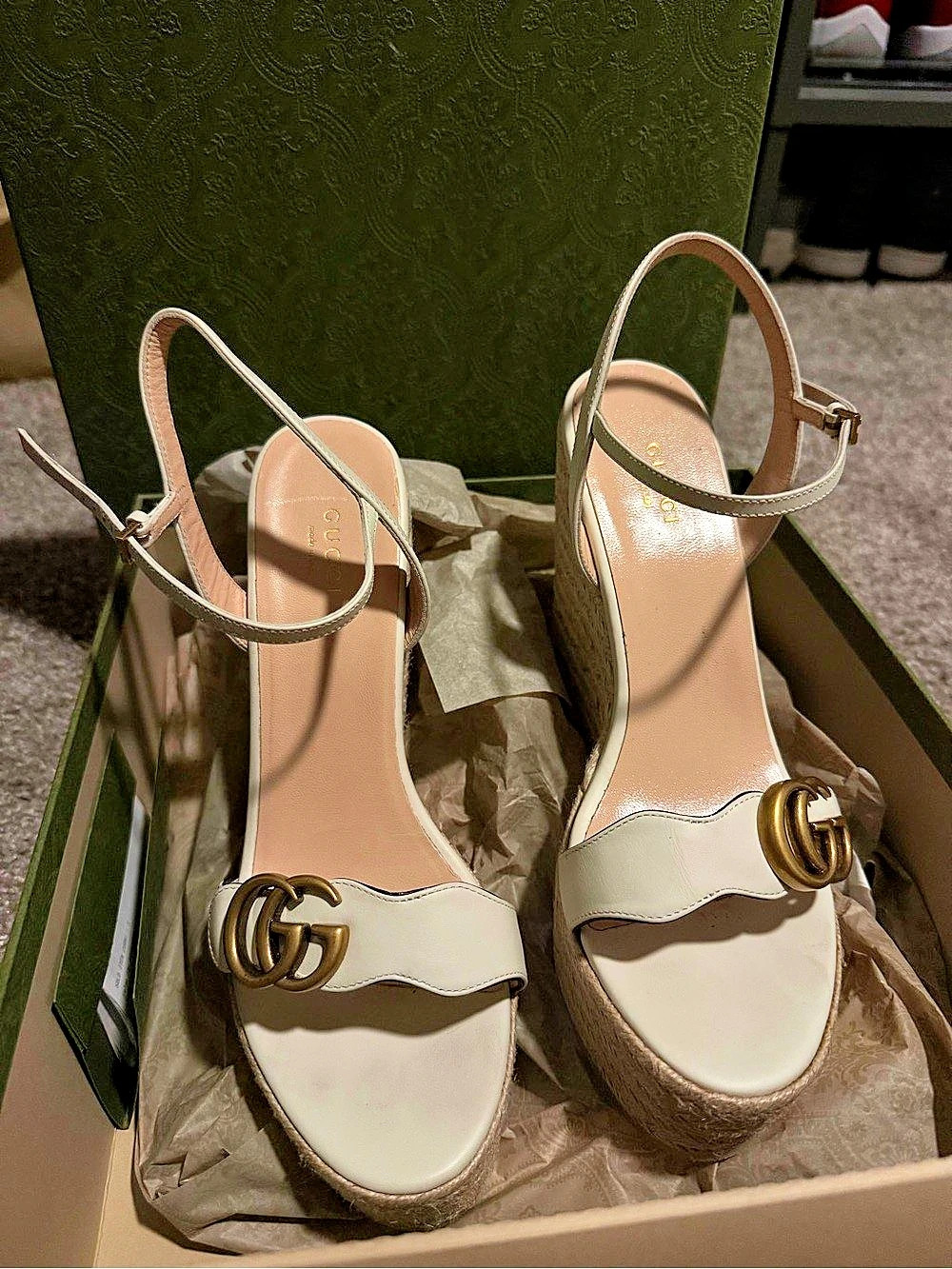 Gucci GG Marmont Espadrille Wedge Sandal Sandals White & Beige EU 40+